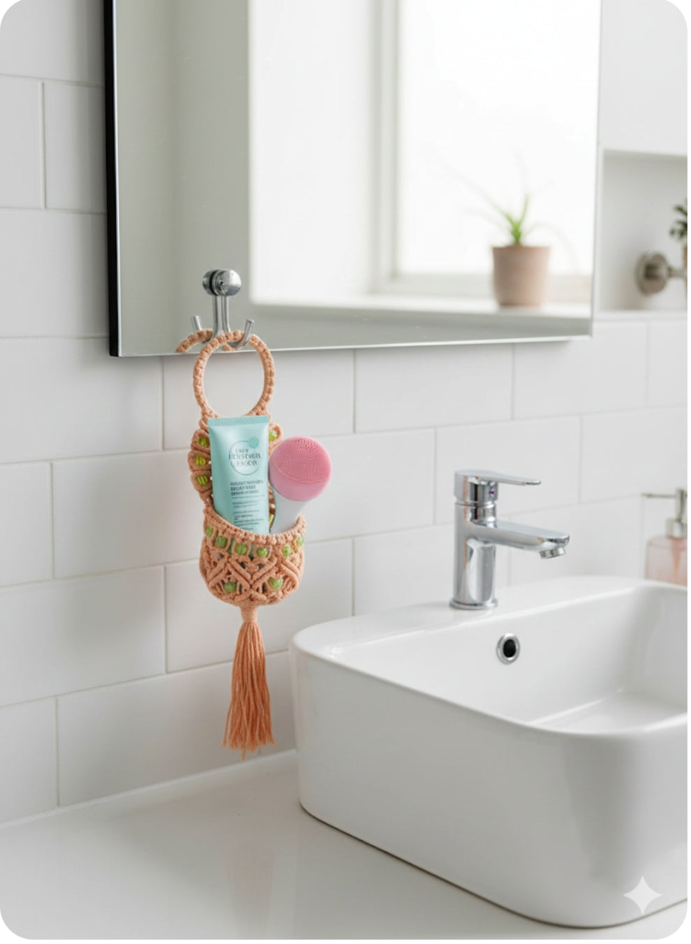 Handmade Macrame Toothpaste Holder with Beads | Wall Hanging Bathroom Organizer | Eco-Friendly Storage Pouch