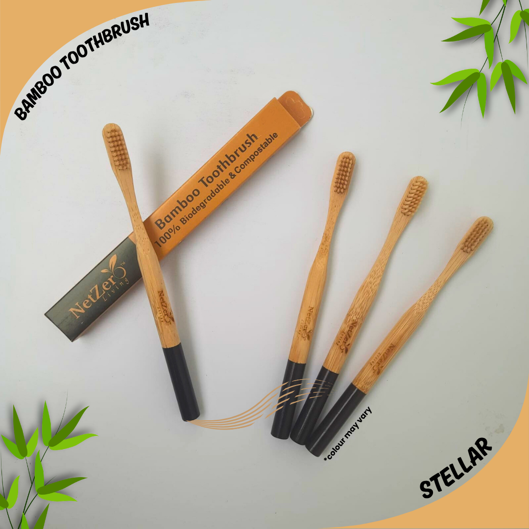 Bamboo Toothbrush – Stellar | Biodegradable & Eco-Friendly | Pack of 4 | Dental Care