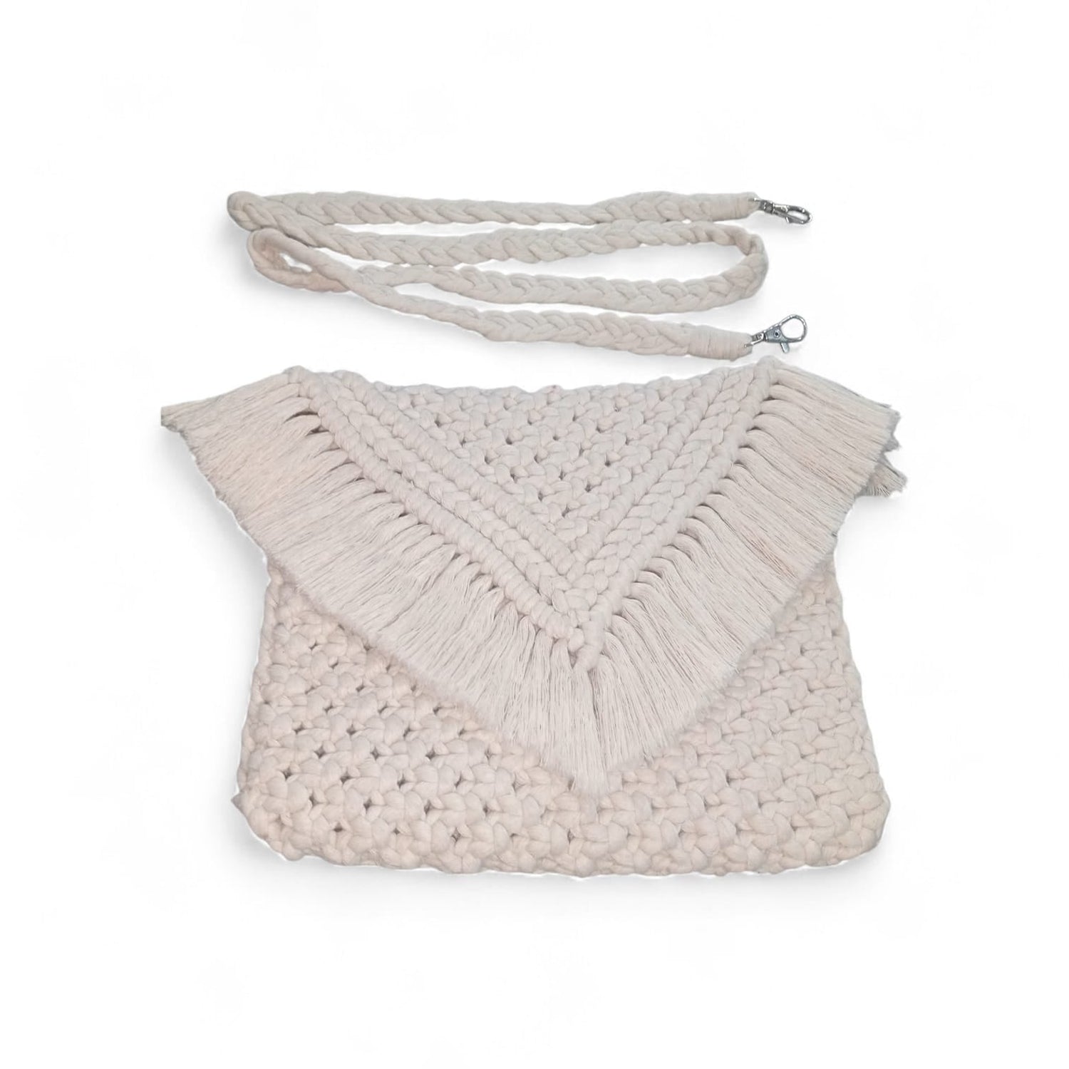 HANDMADE COTTON CORD MACRMAE CROSSBODY BAG FOR WOMEN OFF WHITE BOHO FRINGE SLING BAG LIGHTWEIGHT ECO FRIENDLY BAG