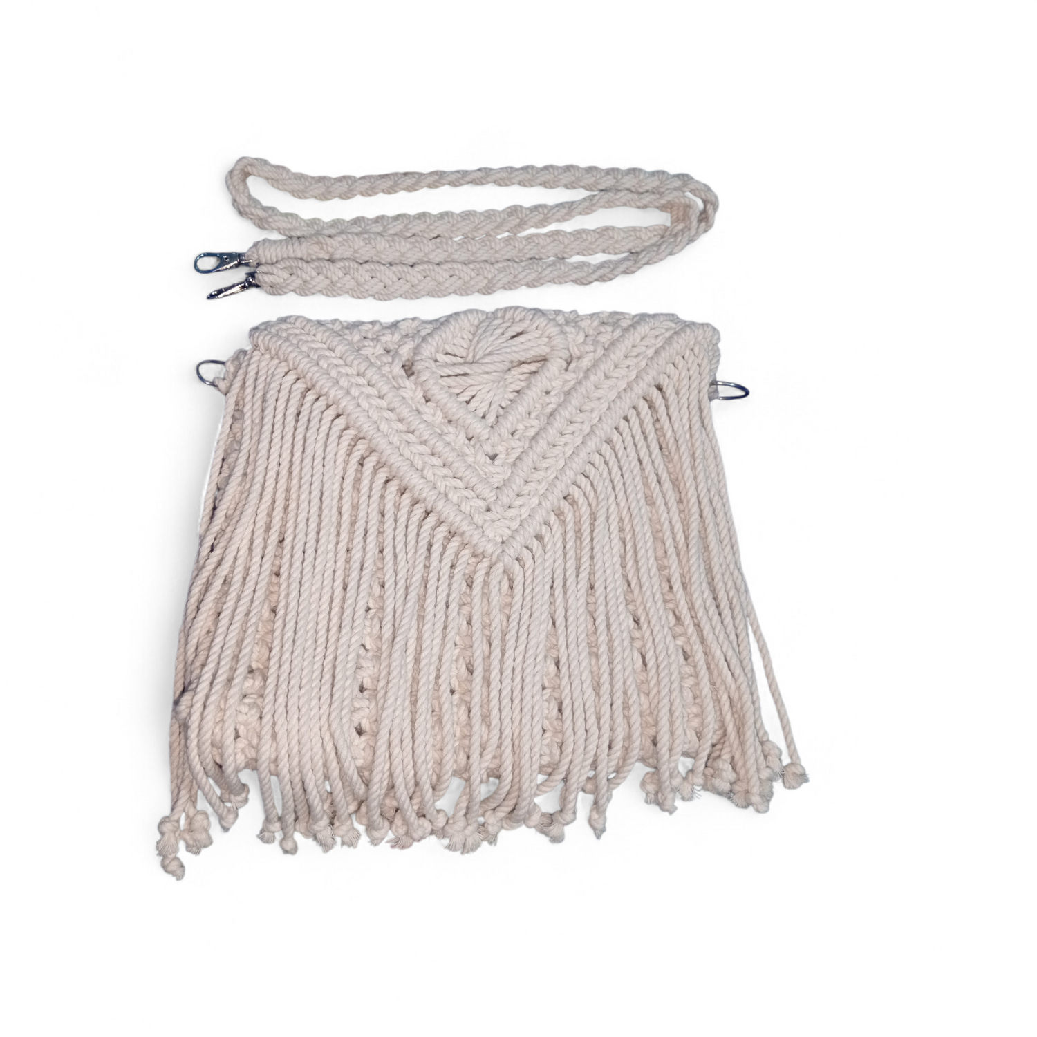 Cotton Cord Handmade Macramé Crossbody Bag for Women | Boho Fringe Sling Bag | Lightweight Travel Shoulder Bag | Eco-Friendly Cream Handbag