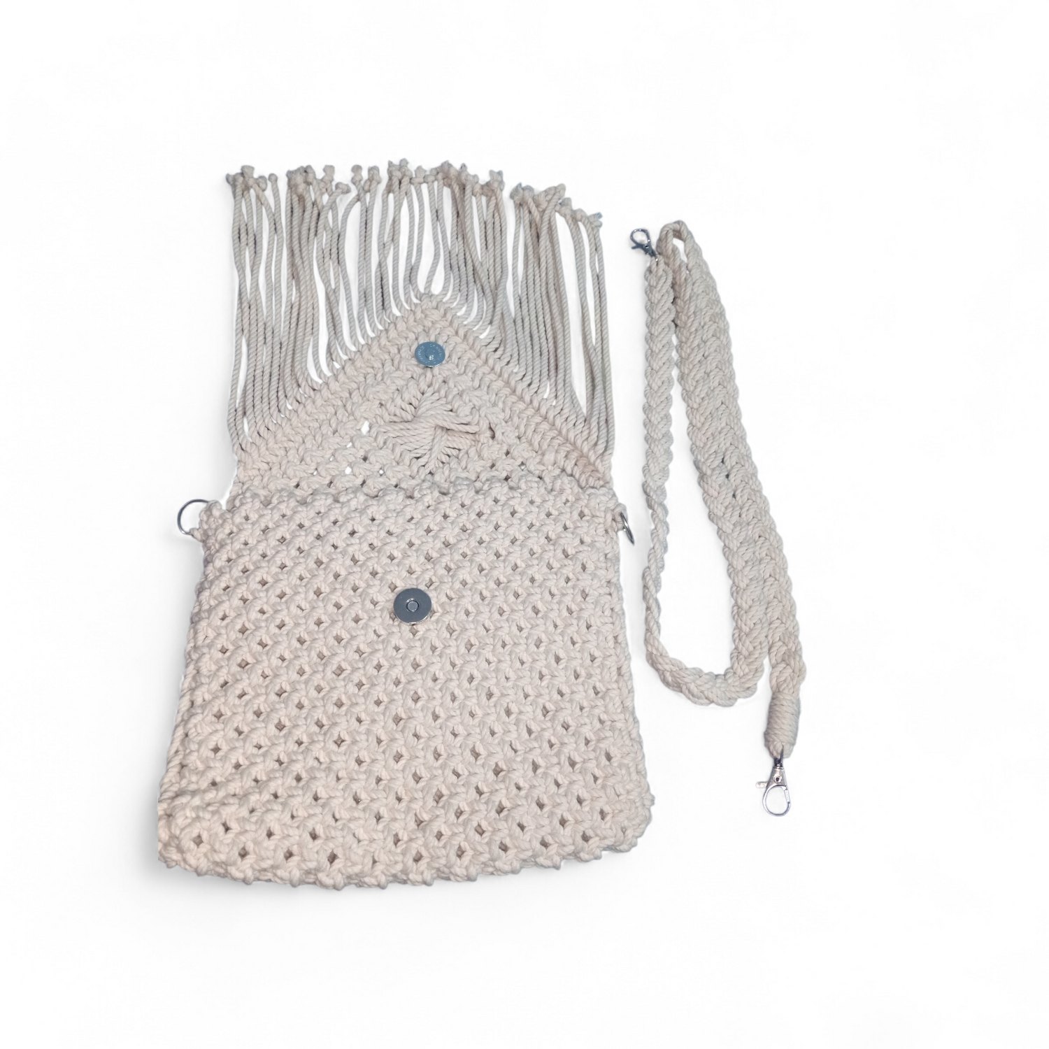 Cotton Cord Handmade Macramé Crossbody Bag for Women | Boho Fringe Sling Bag | Lightweight Travel Shoulder Bag | Eco-Friendly Cream Handbag