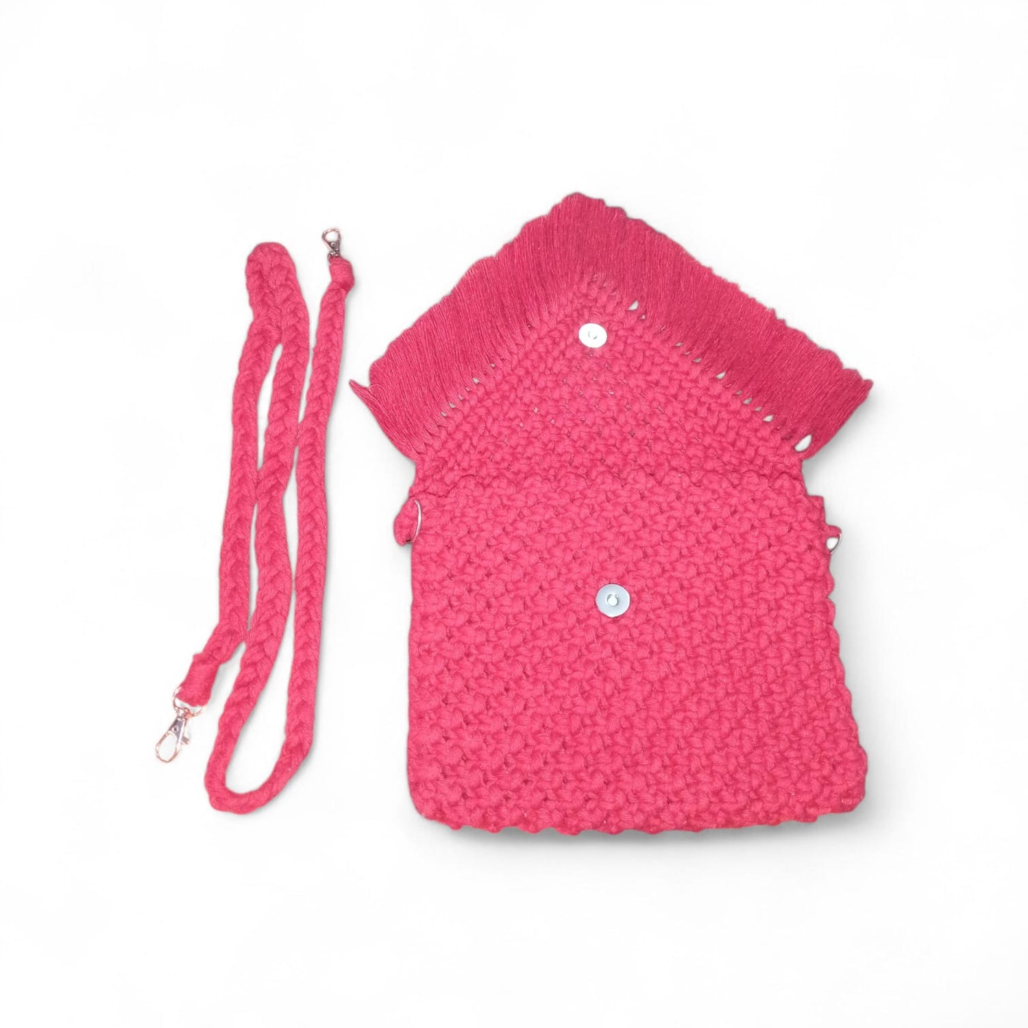 Handmade RED Macramé Crossbody Bag with Braided Strap & Tassel Fringe | Boho Sling Bag