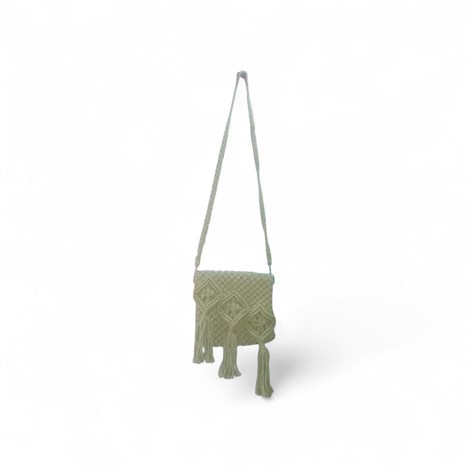 Handmade macrame Cross Body Bag size 9*9, olive green colour