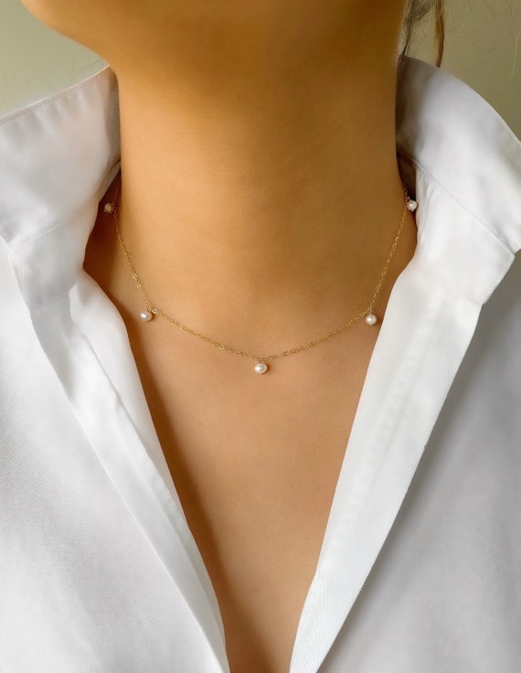 JHB Gold Plated Pearl Beaded Choker Necklace for Women & Girls | Minimalist Pearl Chain Necklace | Elegant Short Layer Necklace | Trendy Fashion Jewellery for Party & Gifts