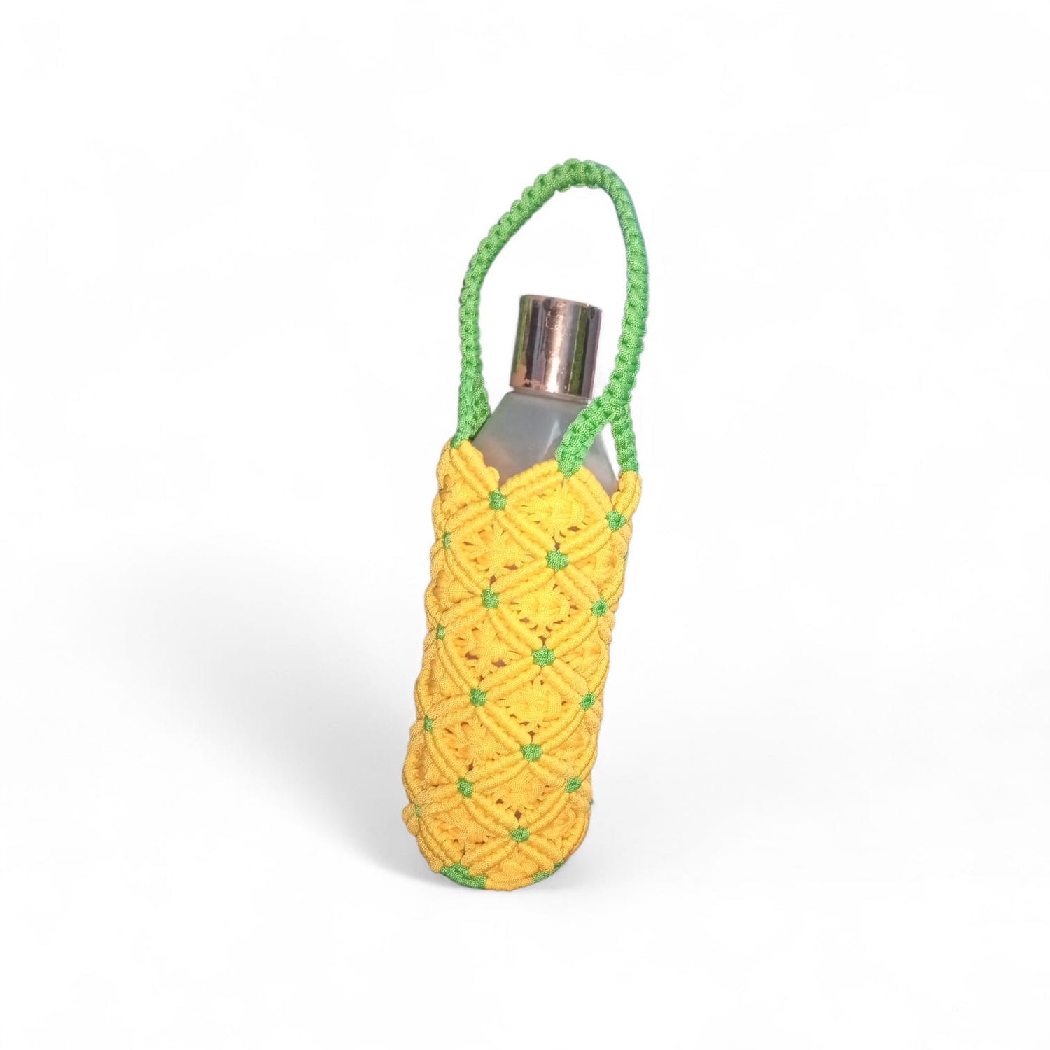 YELLOW Macramé Bottle Cover 1 Litre | Handmade Eco-Friendly Bottle Holder with Braided Strap | Reusable Boho Style Bottle Carry Bag