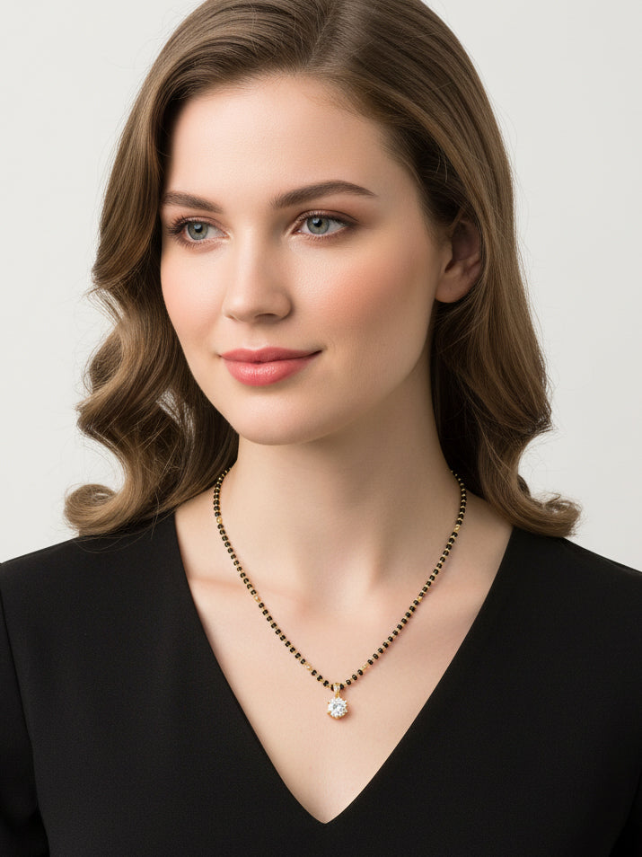 JHB Diamond Mangalsutra With Chain short Length Tanmaniya Traditional Black Bead Mangalsutra for women