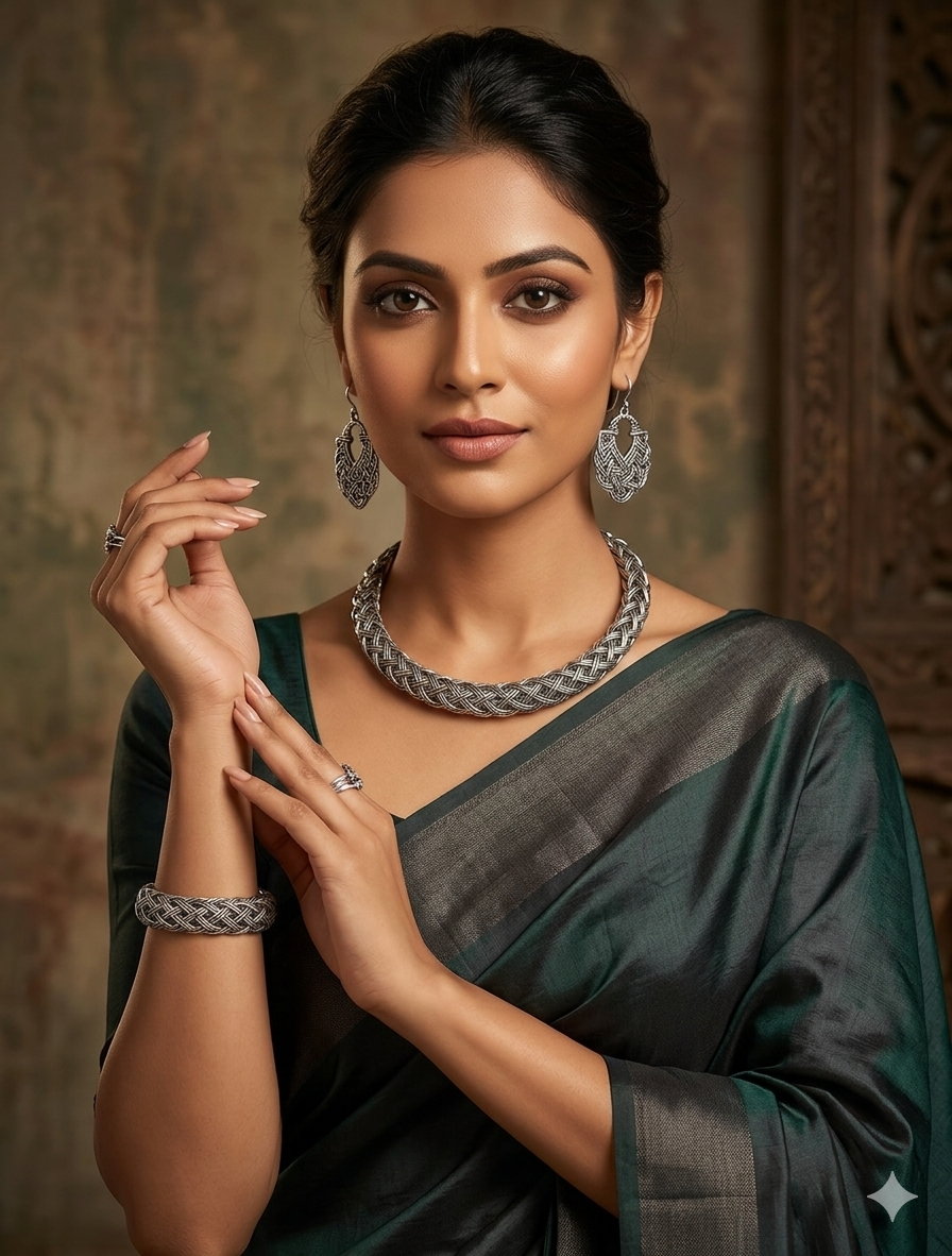 Silver oxidised necklace set
