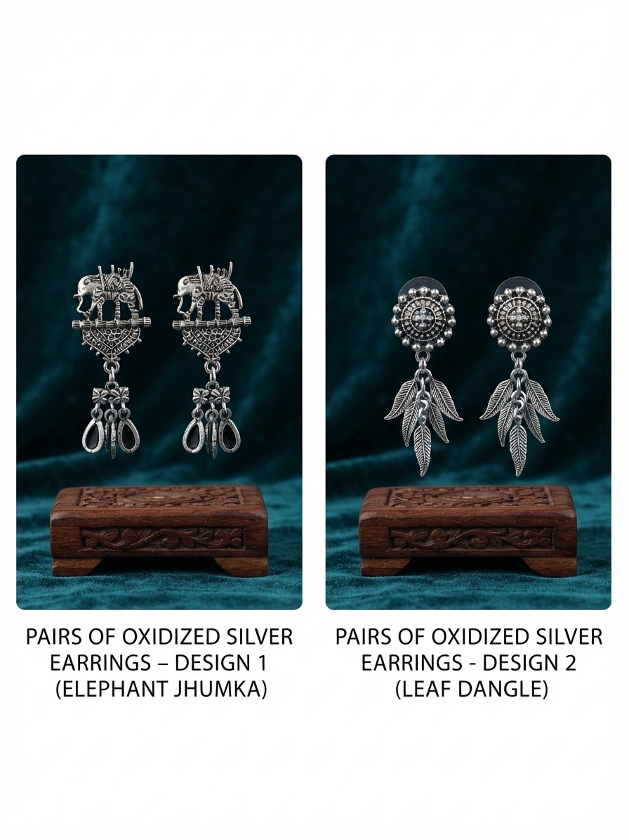 Silver oxidised earrings combo