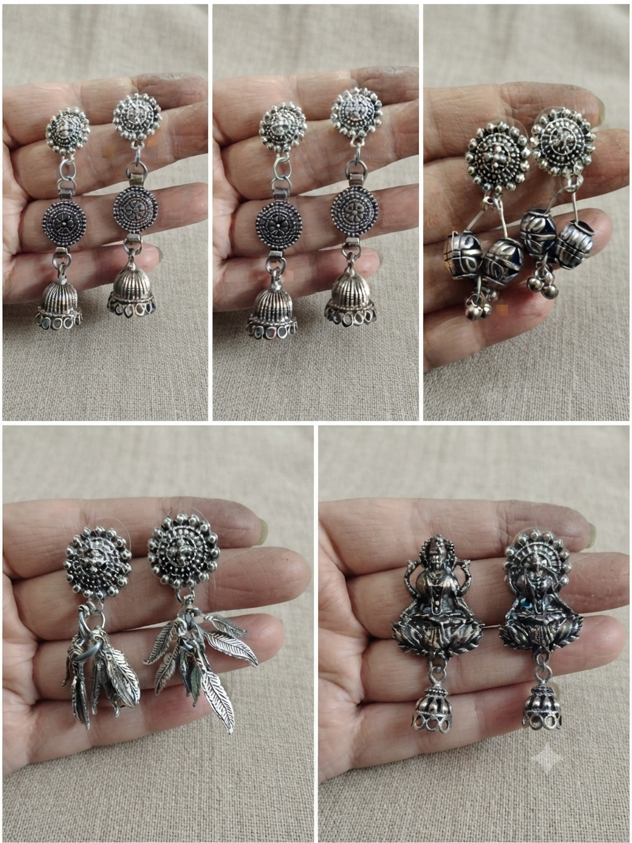 Silver oxidised earrings combo