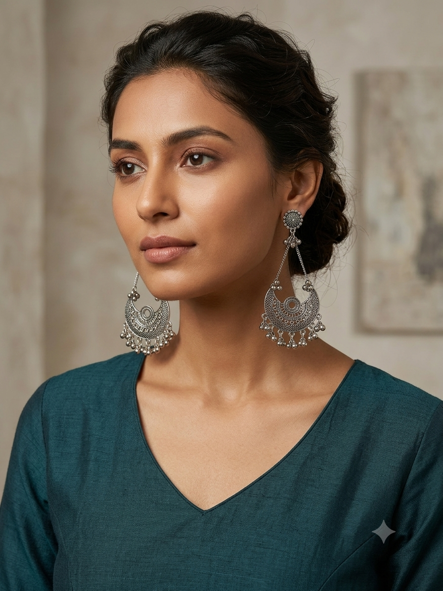 Silver Chandbali earrings