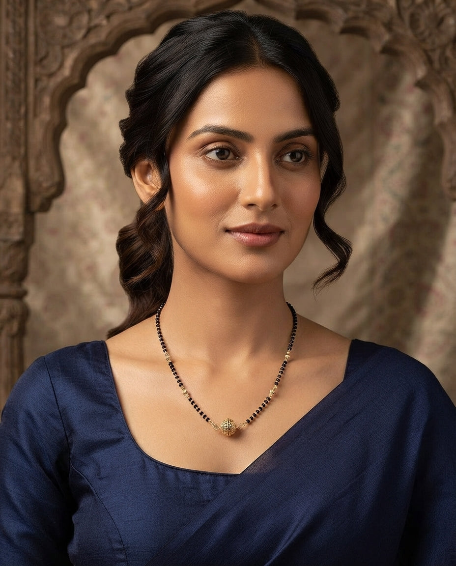JHB Traditional Tanmaniya Designer Mangalsutra Black Beads Short Chain For Women