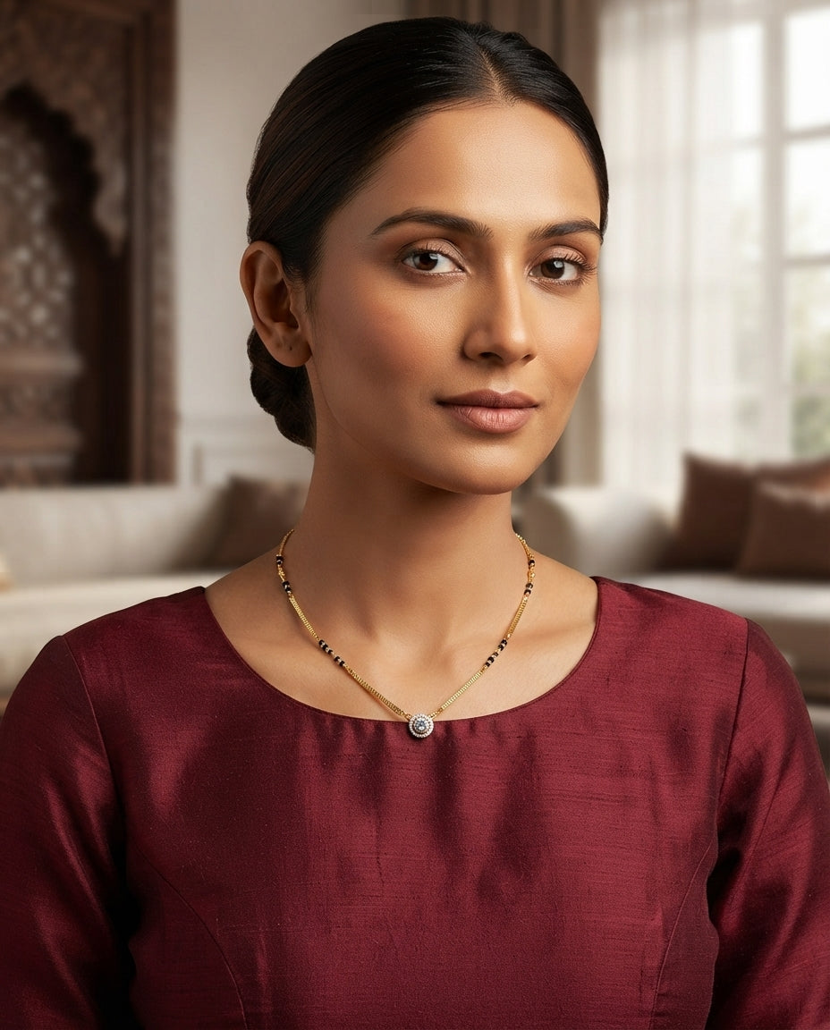 JHB Black Stone Black Bead Chain Short Mangalsutra Tanmaniya Necklaces For Women
