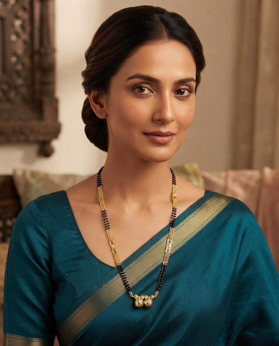 JHB 26 inch jewellery's Traditional Temple Forming One Gram Gold Stylish Maharashtrian Wati Mangal sutra Set Tanmaniya Black Vati Mangalsutra For Women