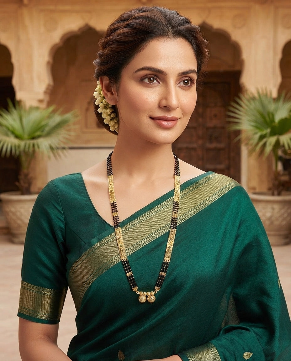 JHB 26 inch jewellery's Traditional Temple Forming One Gram Gold Stylish Maharashtrian Wati Mangal sutra Set Tanmaniya Black Vati Mangalsutra For Women