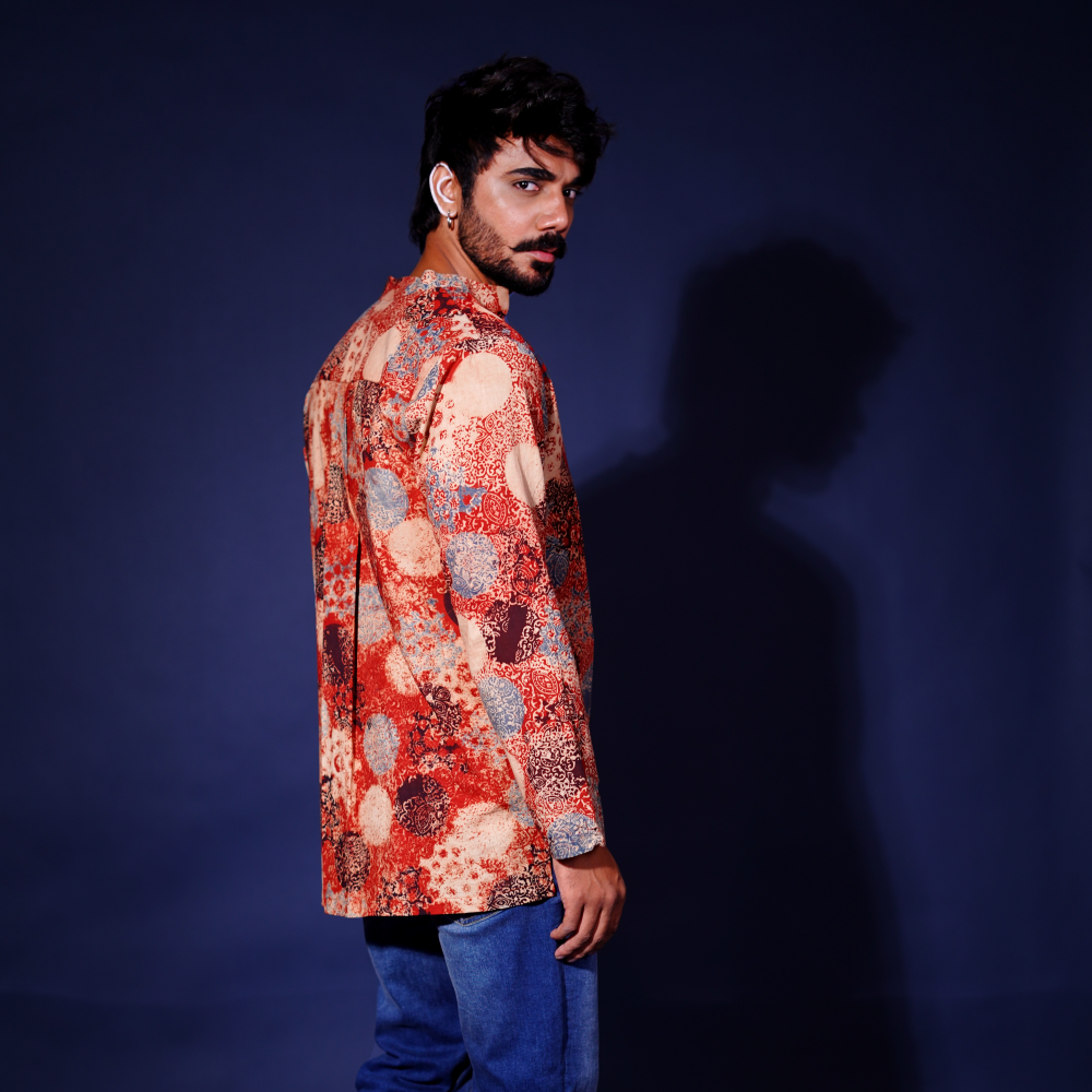 Hand block printed Ajrakh Alizarine  Forever Kurta 1