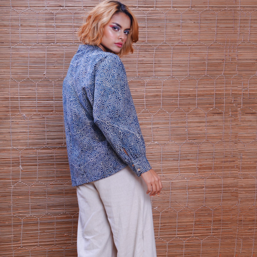 Cotton Handprinted Ajrakh Silverlining Jaapani Kimono Shirt 2