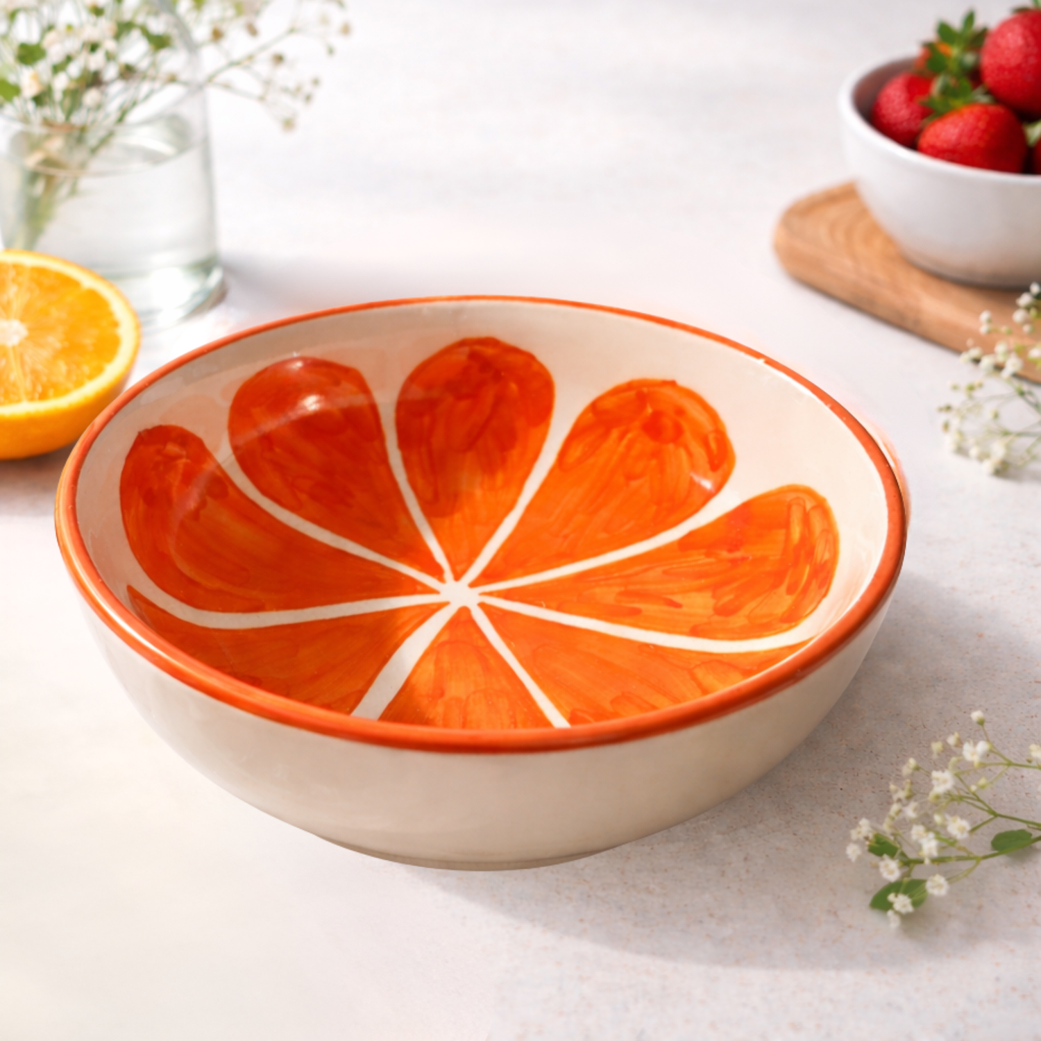 Mittory Ceramic Serving Bowl Citrus Ceramic Serving Bowl Glossy | Fruit, Cereal, Salad | Microwave Safe (Pack of 1, Orange)