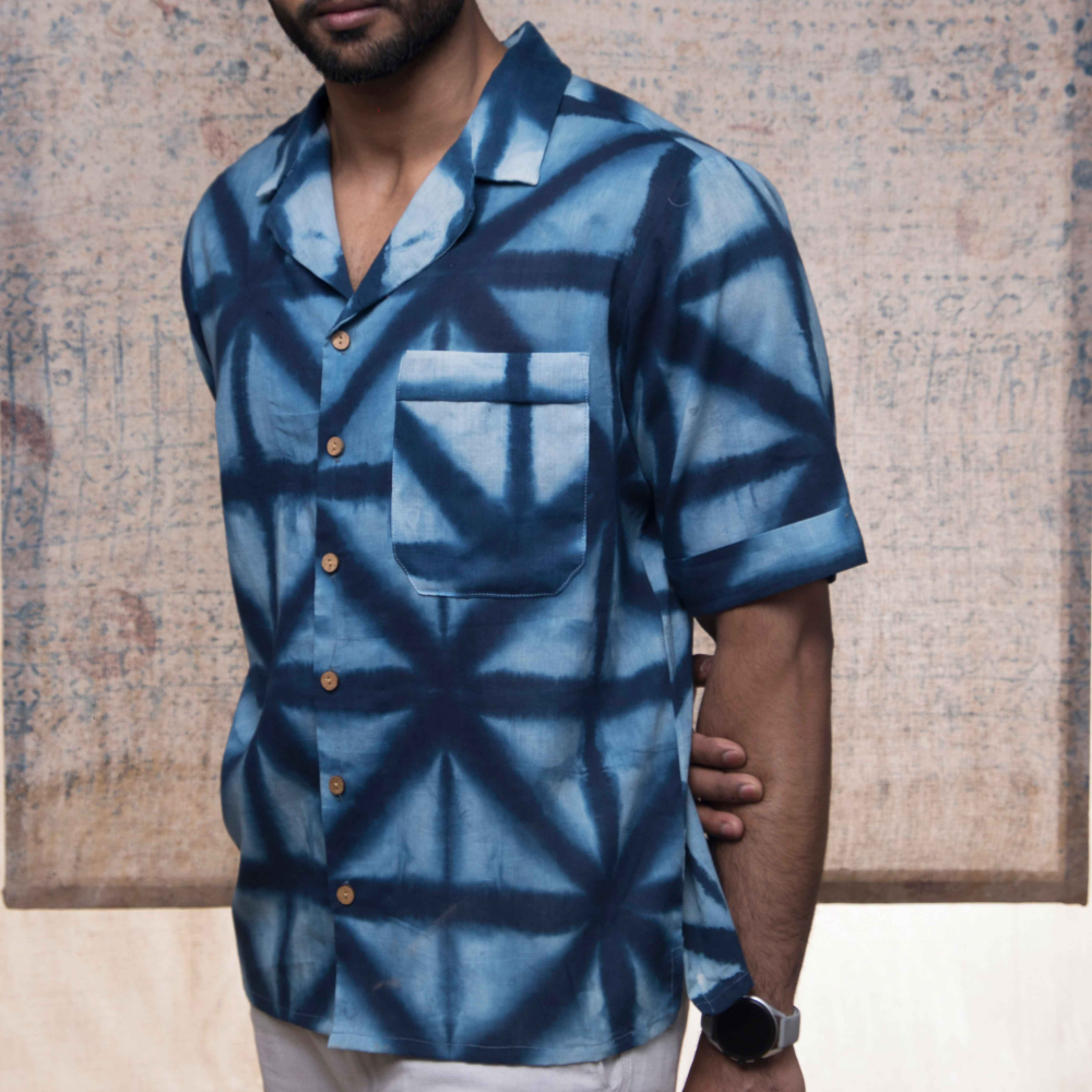 Cotton Clamp Dyed Starstruck Camp Collar Shirt 1