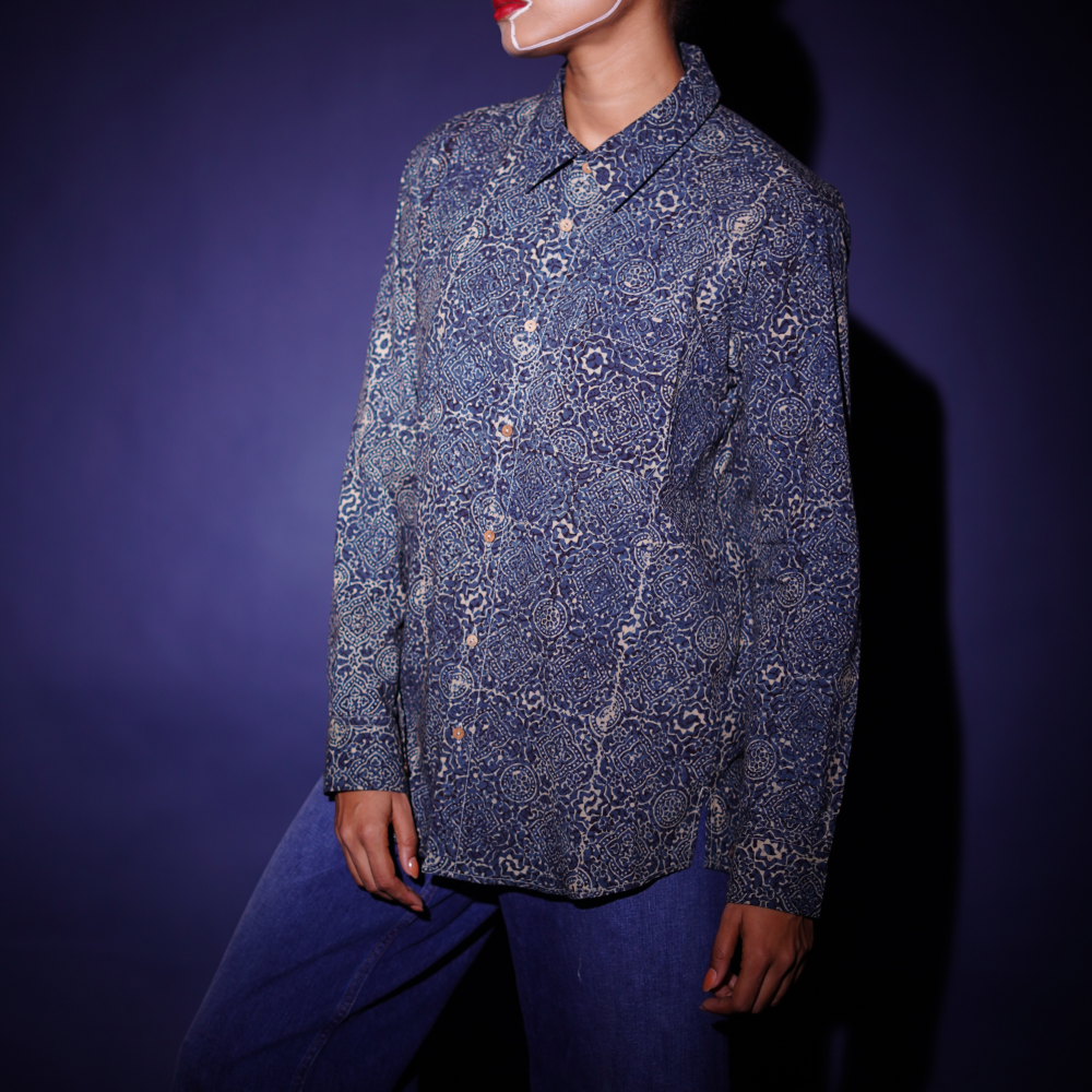 Handblock Printed Ajrakh Silver Lining Everywhere Shirt 2