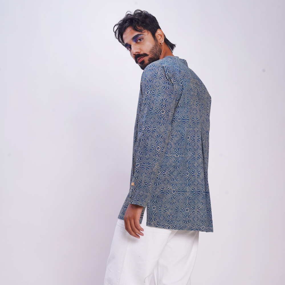 Hand block printed Ajrakh Clear Sky Forever Kurta 1