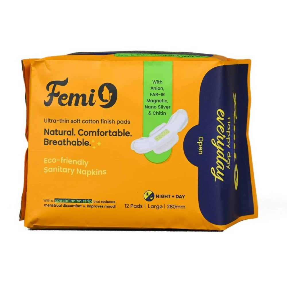 Femi9- Large Sanitary Pads Odour-Free| -Large Pads(280Mm) -12 Pieces/Pack OF 2