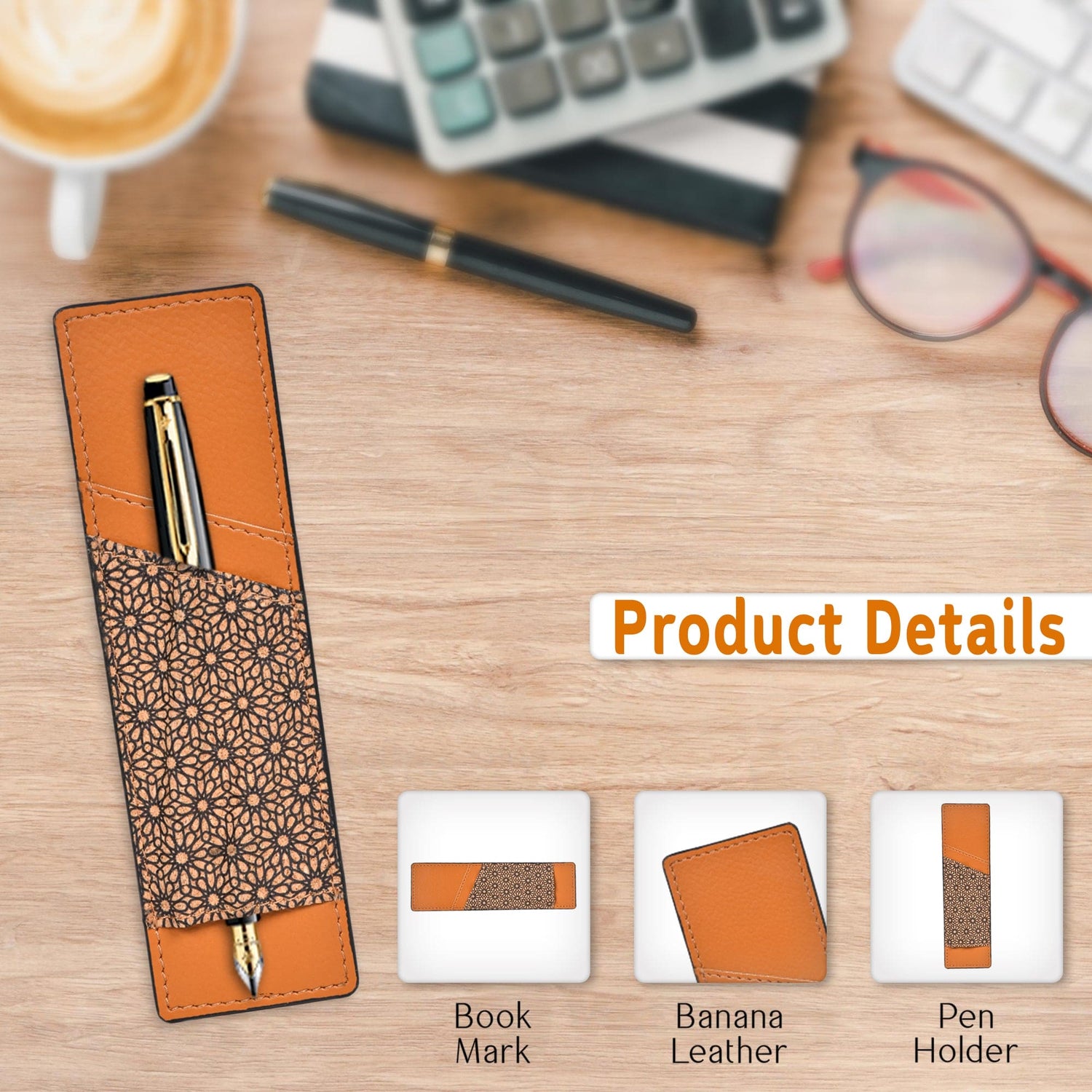 Handcrafted, Vegan Leather Pen Holder - Tan