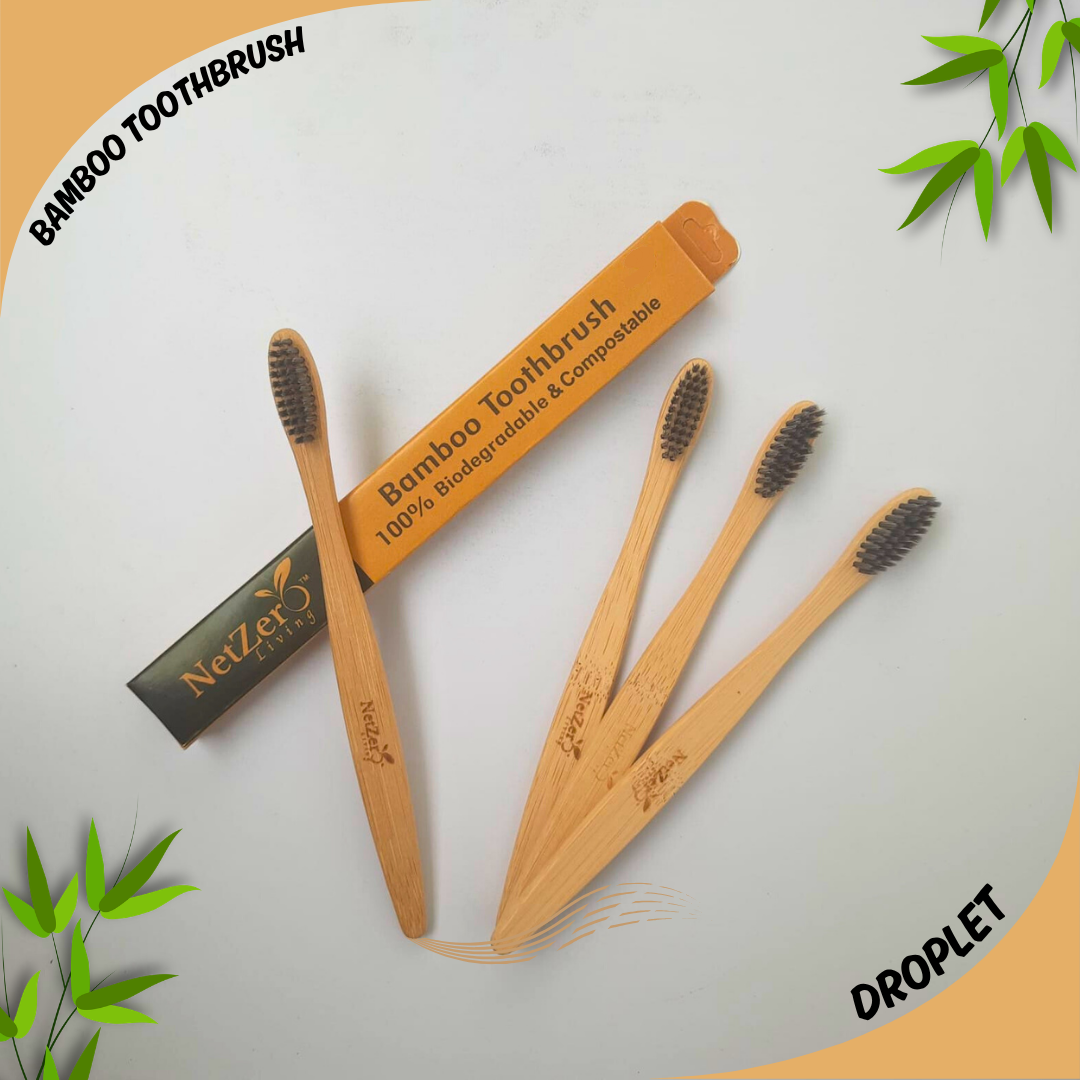 Bamboo Toothbrush – Droplet | Biodegradable & Eco-Friendly | Pack of 4 | Dental Care