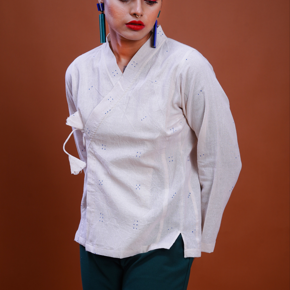 Kala Cotton Tangaliya Dots Mughal Shirt White 2