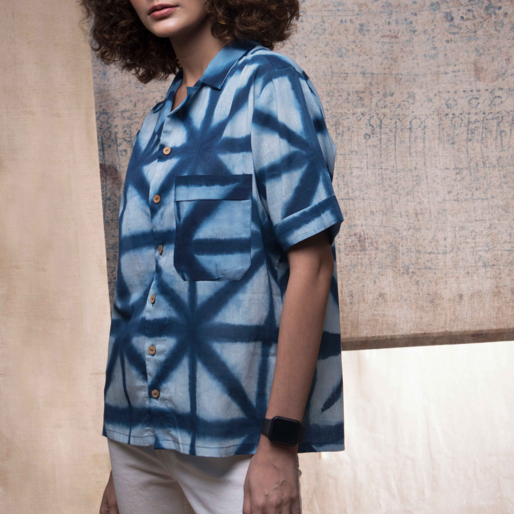 Cotton Clamp Dyed Starstruck Camp Collar Shirt 2