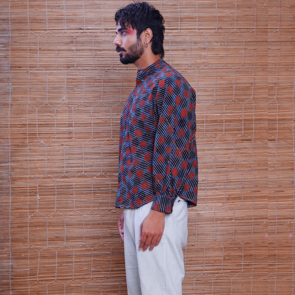 Cotton Handprinted Ajrakh Sunset Jaapani Kimono Shirt 1