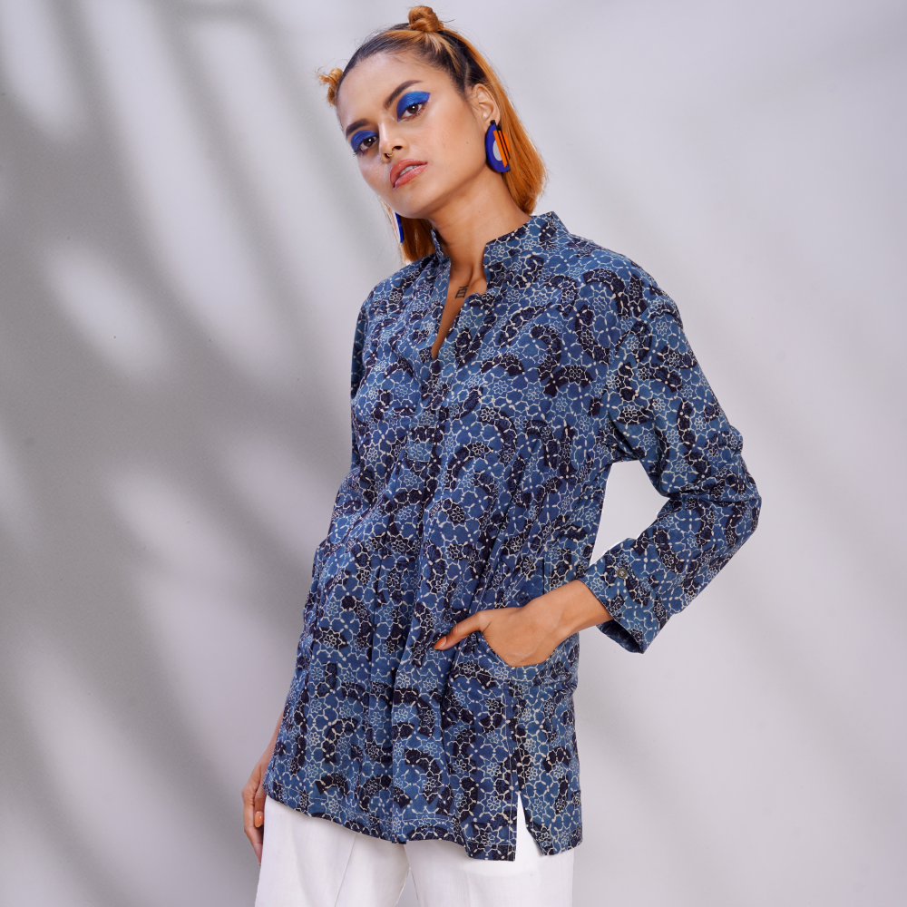 Hand block printed Ajrakh Brushstroked  Forever Kurta 2