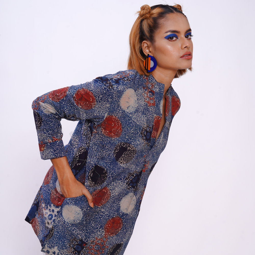 Hand block printed Ajrakh Indigo Forever Kurta 2