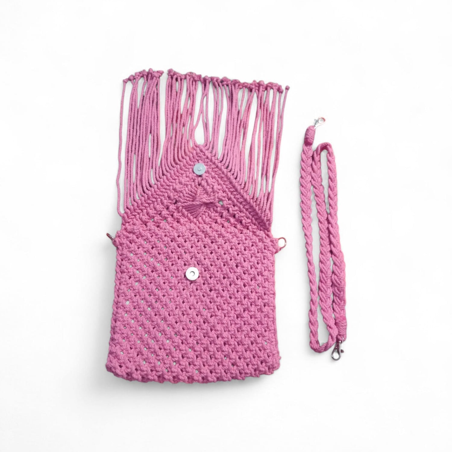 HANDMADE COTTON CORD MACRMAE CROSSBODY BAG FOR WOMEN PINK BOHO FRINGE SLING BAG LIGHTWEIGHT ECO FRIENDLY BAG
