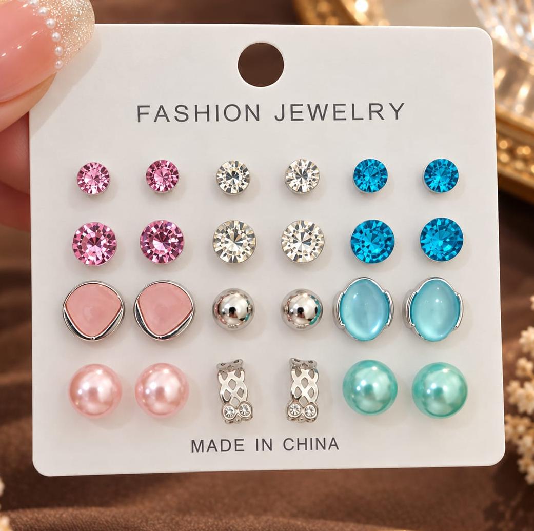 12-pair fashion stud earrings set