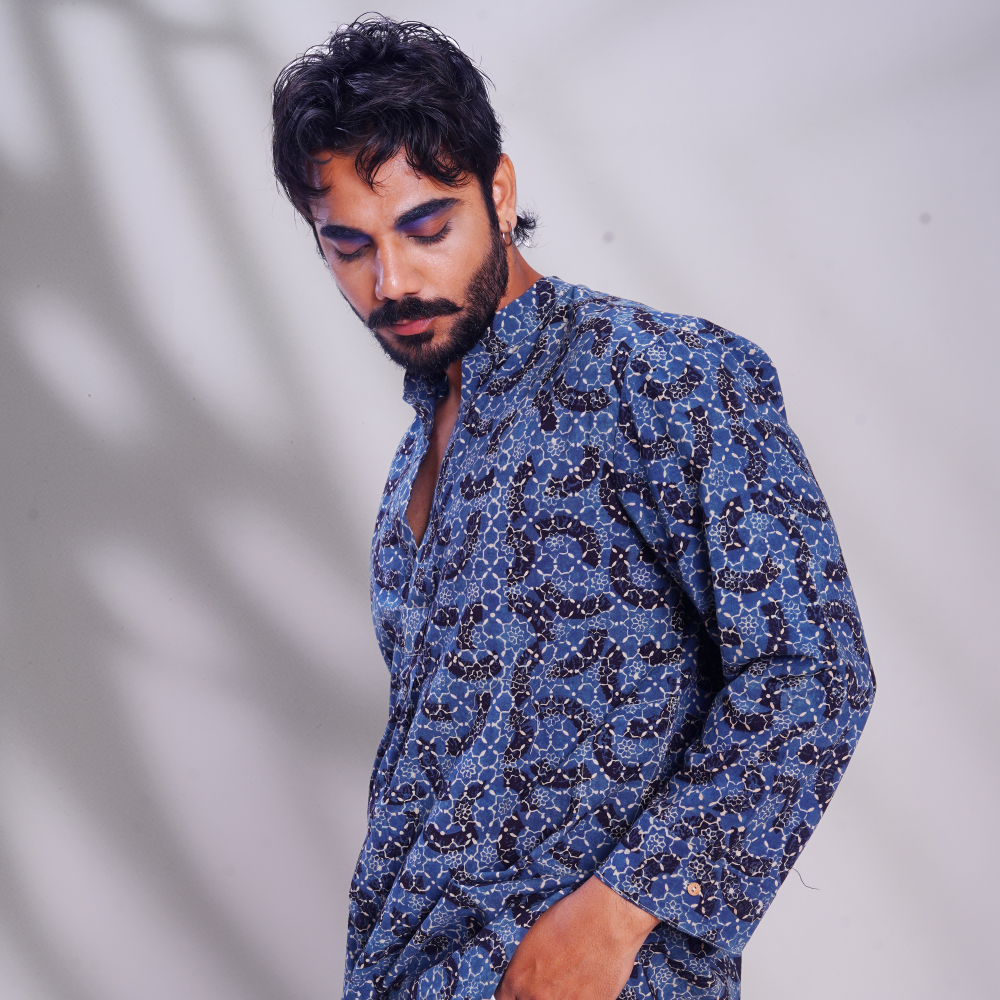 Hand block printed Ajrakh Brushstroked  Forever Kurta 1