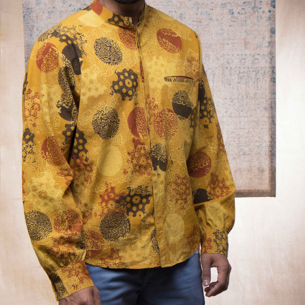 Cotton Handprinted Ajrakh Sunshine Jaapani Kimono Shirt 1