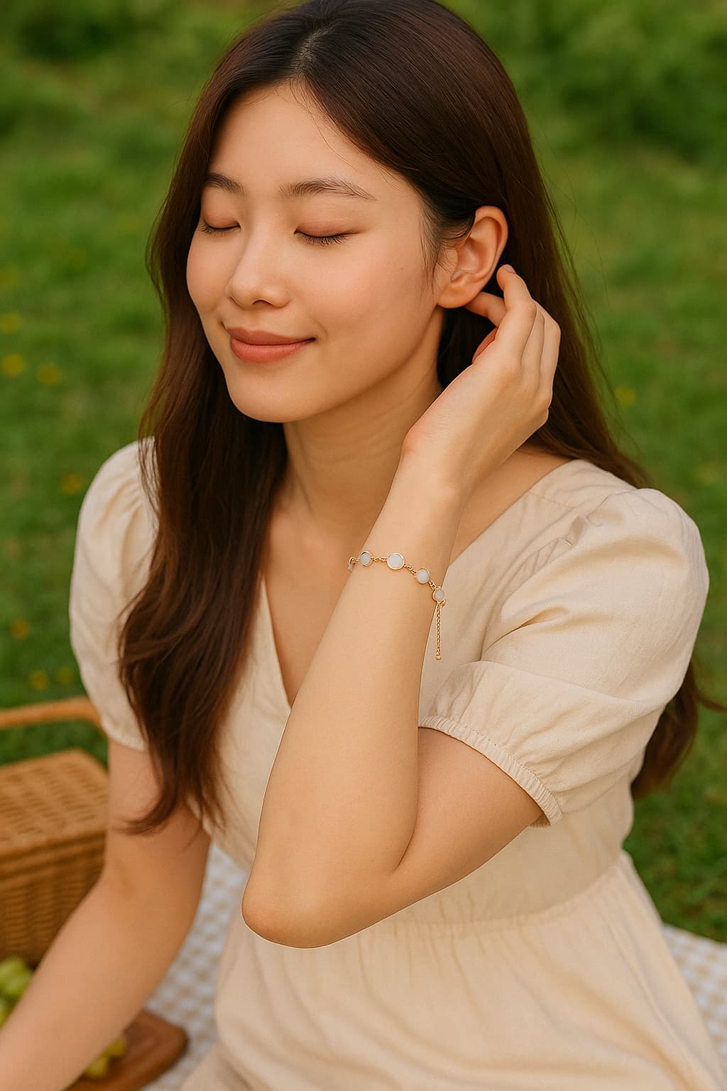 Double layered Necklace with adjustable bracelet
