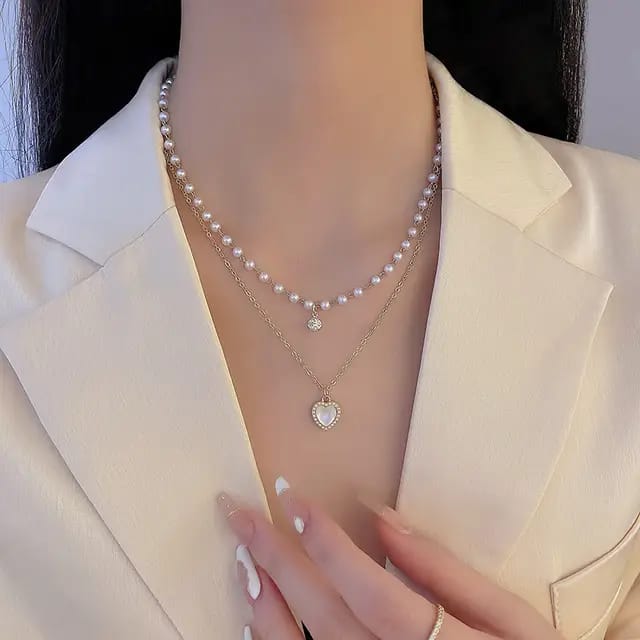 Double layered Necklace with adjustable bracelet
