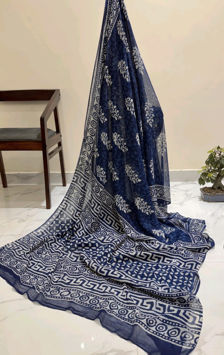Chiffon Saree – Handblock Printed with Natural Vegetable Dyes with Blouse Piece (1 meter)
