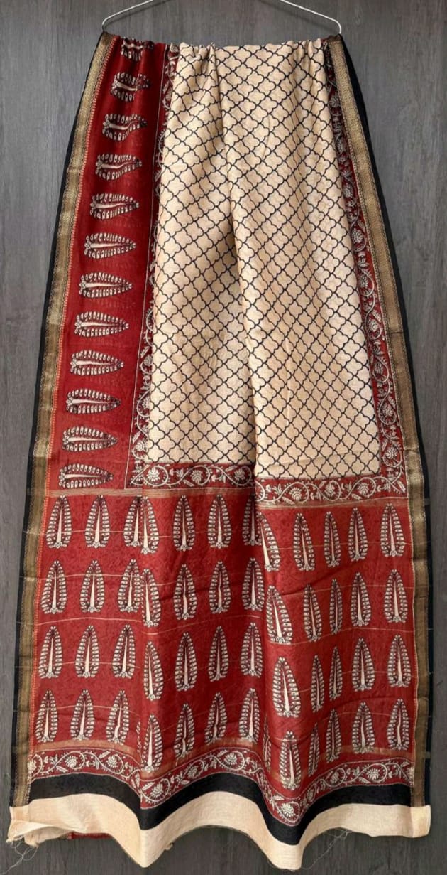 Maheshwari Silk Saree – Handblock Printed with Natural Vegetable Dyes ( with Blouse Piece( 1 meter))
