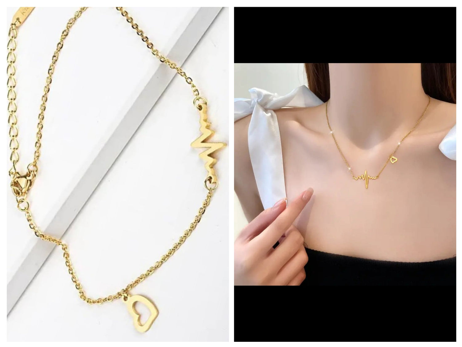 Matching gold-tone heartbeat set necklace bracelet