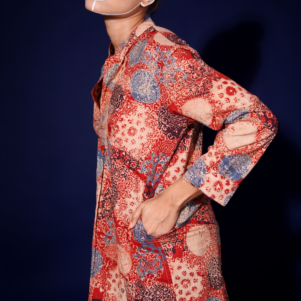 Hand block printed Ajrakh Alizarine  Forever Kurta 2