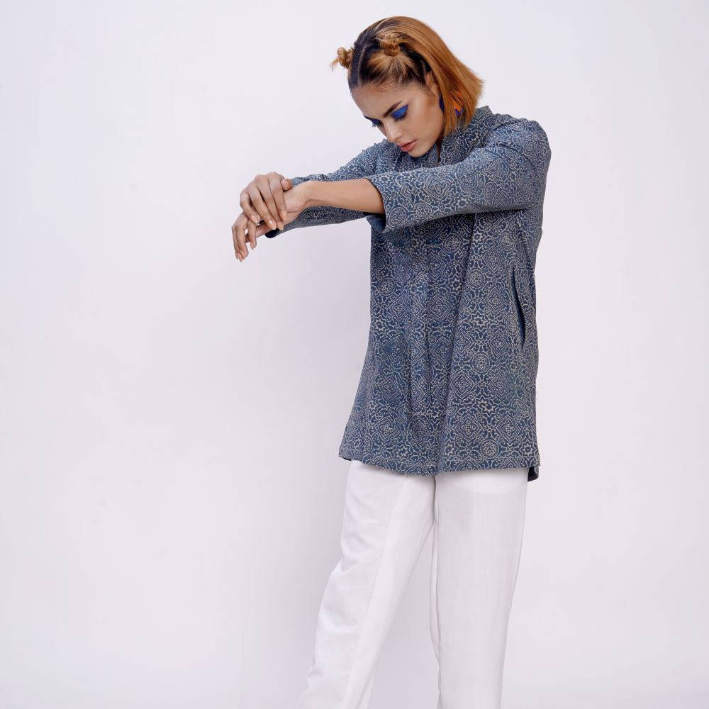 Hand block printed Ajrakh Clear Sky Forever Kurta 2