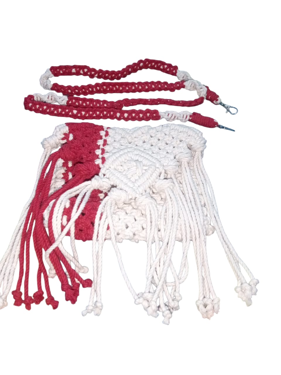 HANDMADE CROSSBODY BAG BEAUTIFL\UL COMBINATION OF RED AND WHITE