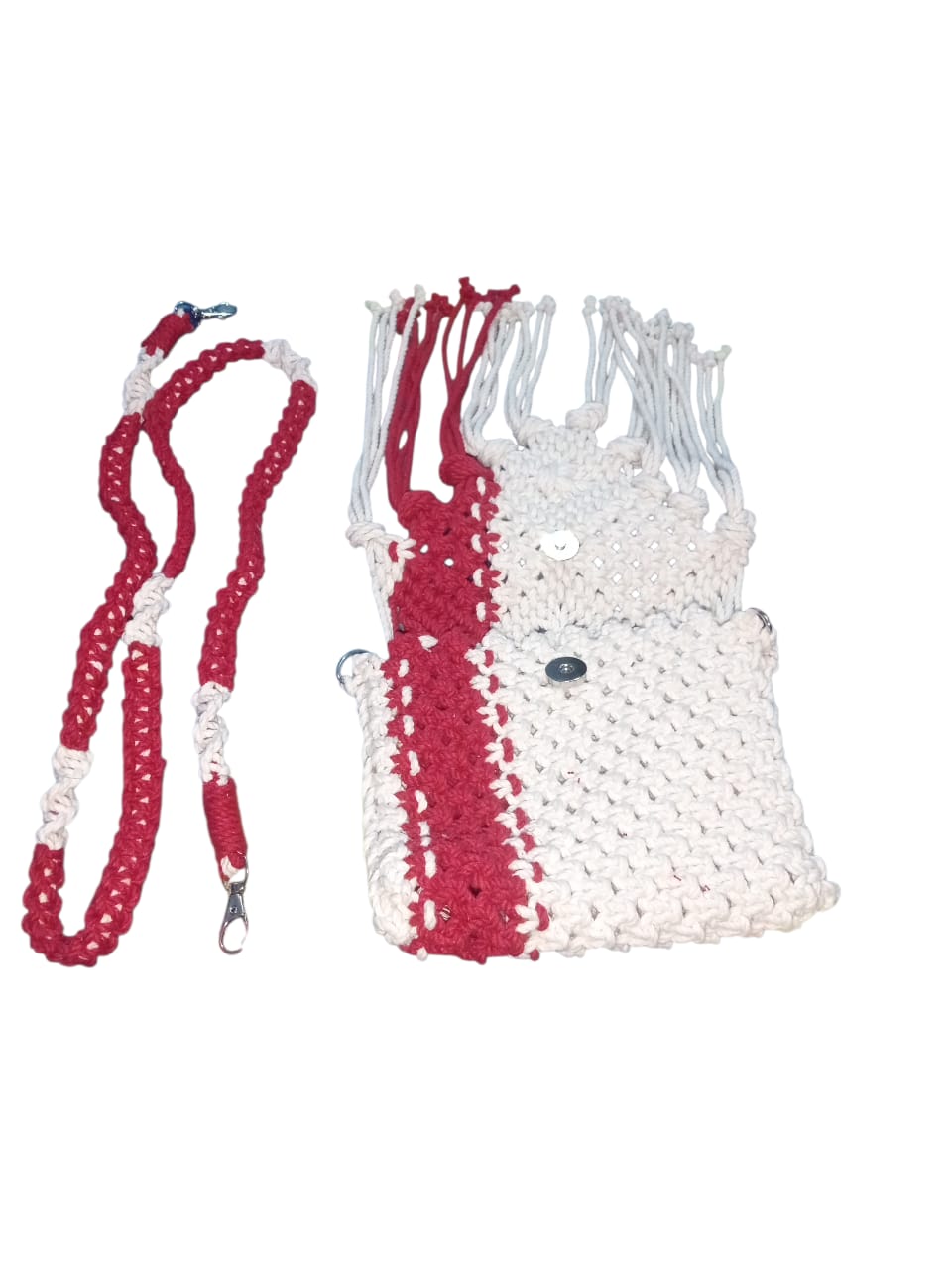 HANDMADE CROSSBODY BAG BEAUTIFL\UL COMBINATION OF RED AND WHITE