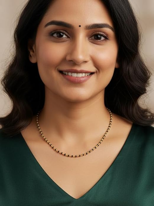 JHB Traditional Black Bead Chain and Gold Plated Neck Chain18 Inches Short Mangalsutra Single Line for Women Wedding, Engagement and Anniversary
