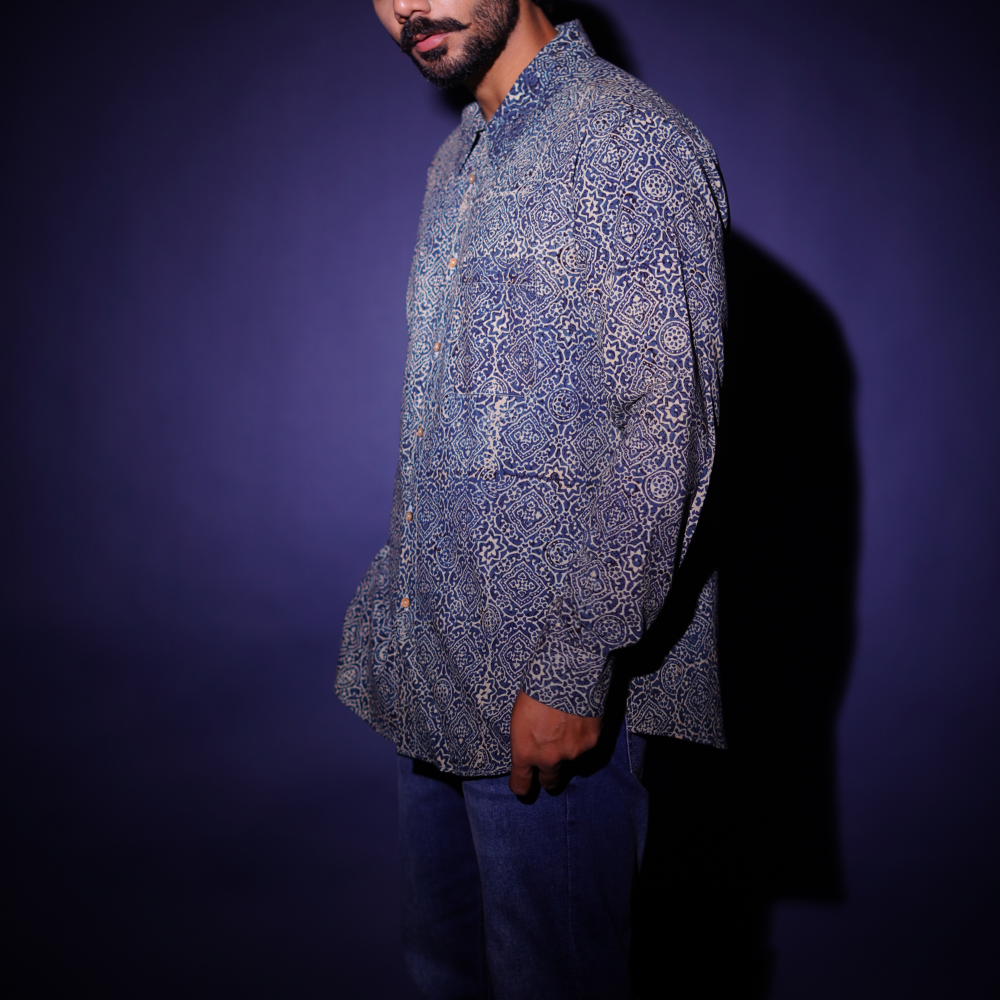 Handblock Printed Ajrakh Silver Lining Everywhere Shirt 1