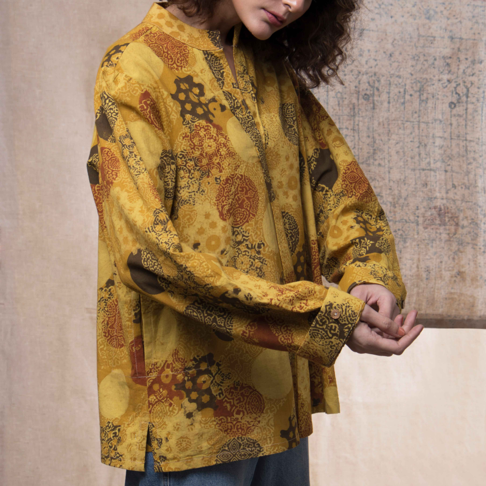 Hand Block Printed Ajrakh Sunshine Forever Kurta 2