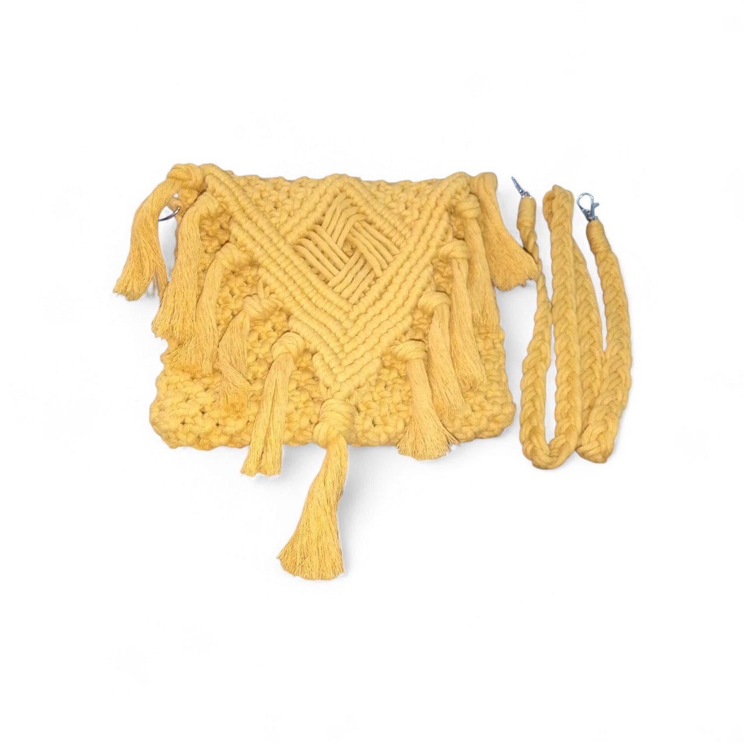 Handmade Cotton Cord Macramé Crossbody Bag for Women | mustard Boho Fringe Sling Bag | Lightweight Travel Shoulder Handbag