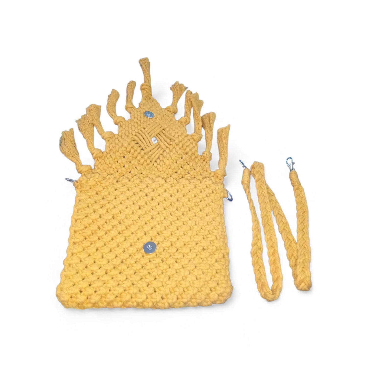 Handmade Cotton Cord Macramé Crossbody Bag for Women | mustard Boho Fringe Sling Bag | Lightweight Travel Shoulder Handbag